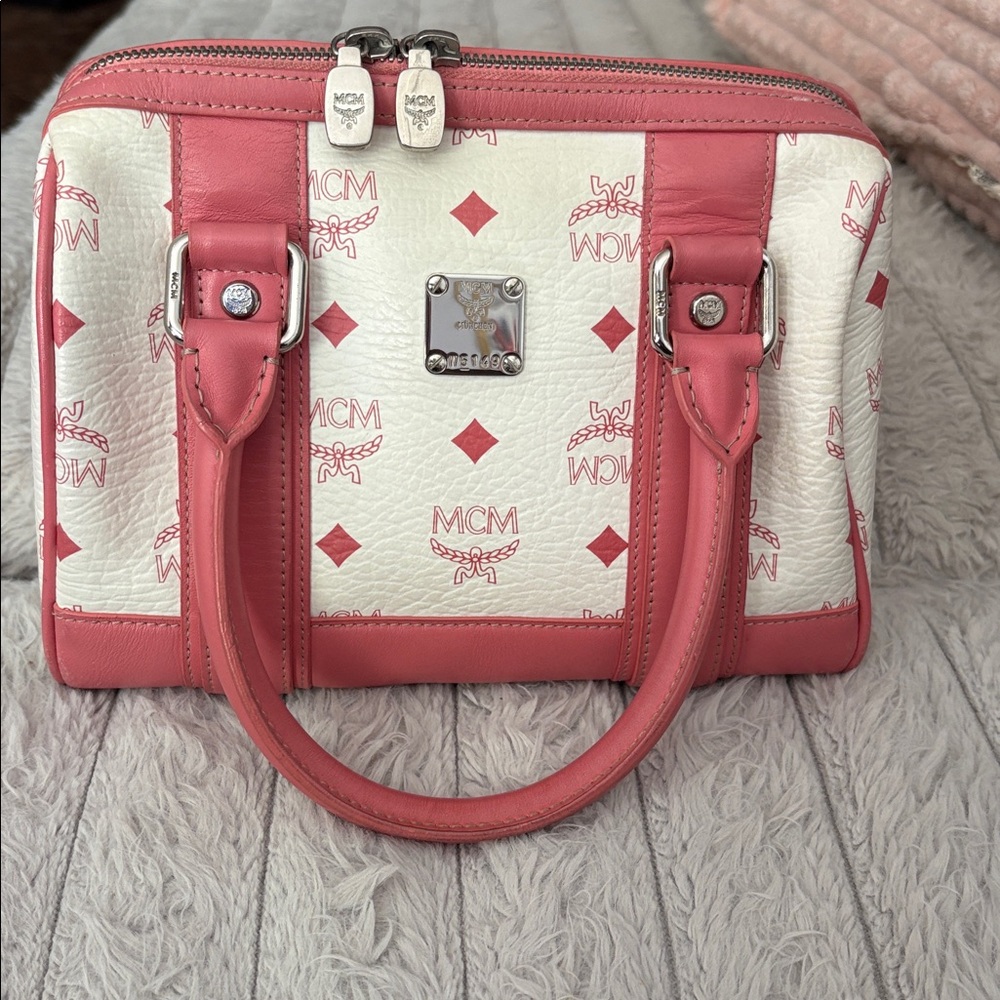 MCM Pink and Cream Logo Handbag